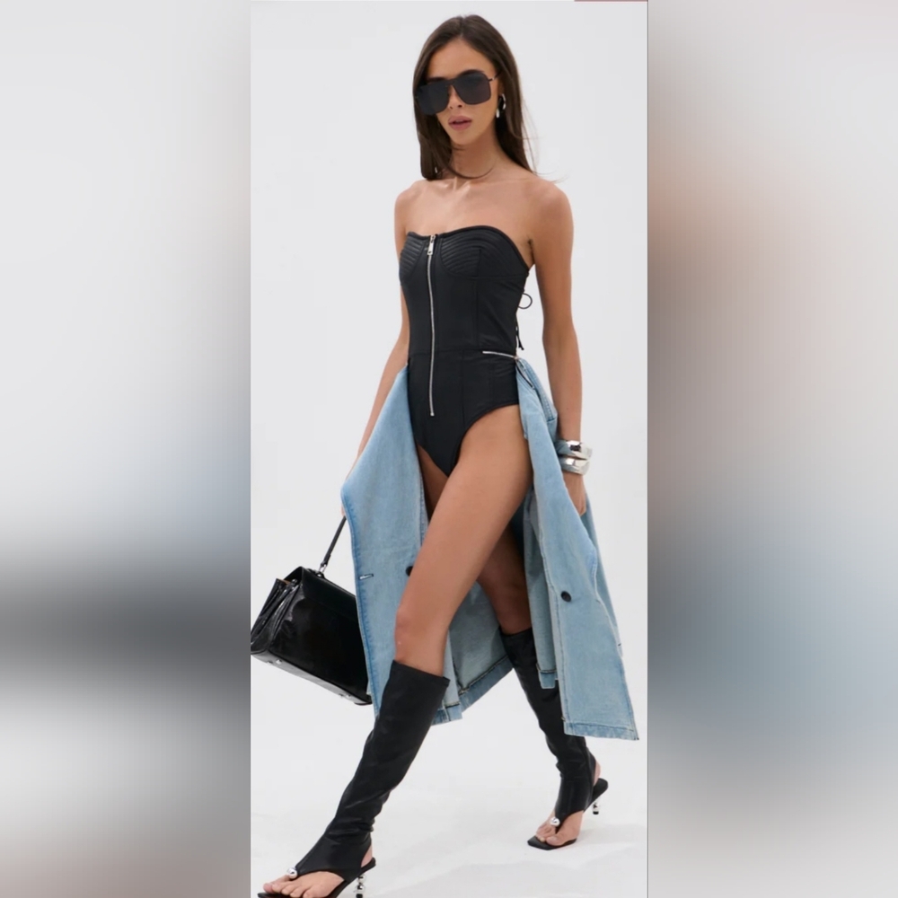 AKIRA Business In The Front Denim Blazer Midi Dress Medium